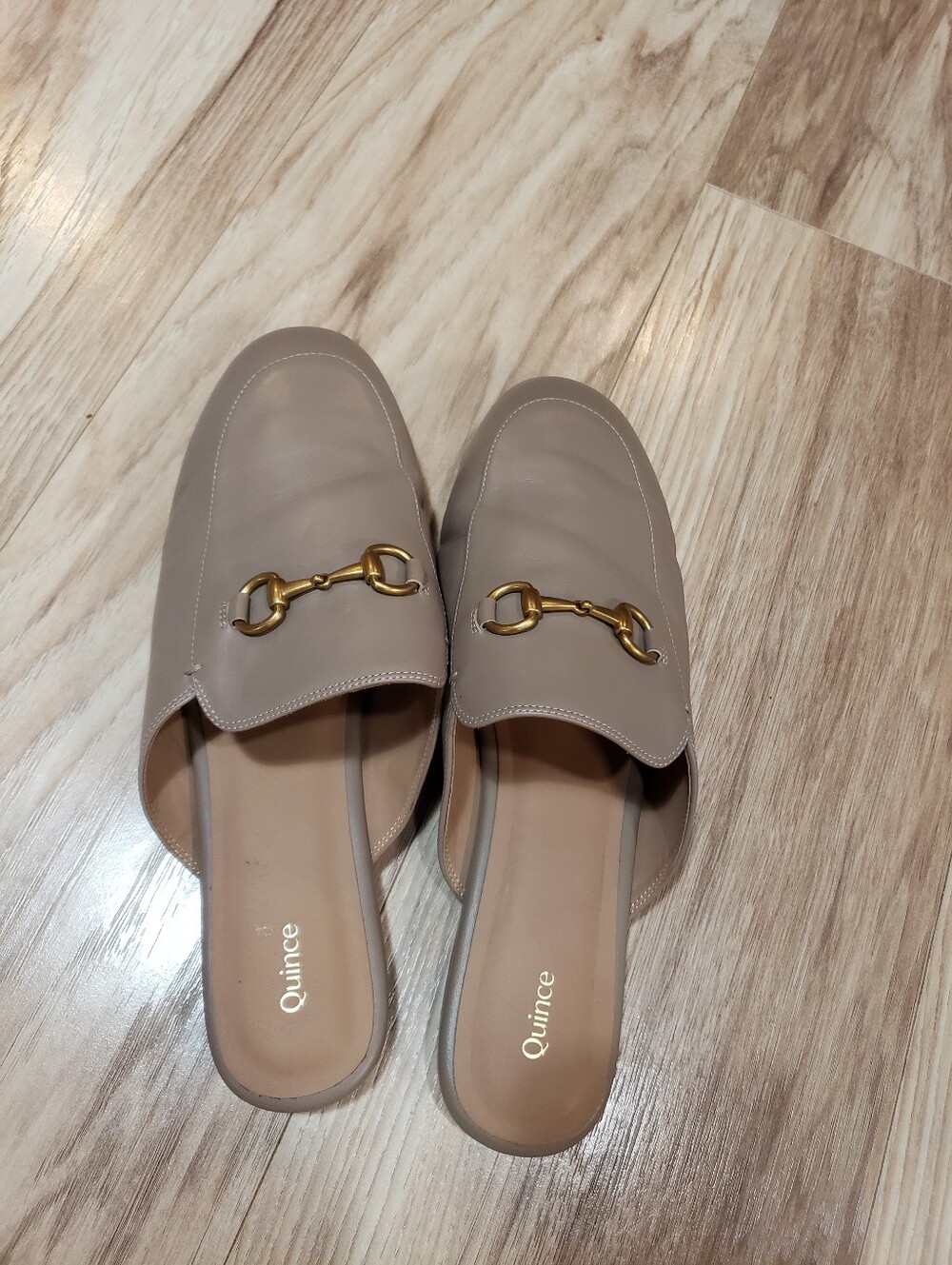 Quince Italian Leather Horsebit Buckle Slip On Mule Loafer Size Women 11 Taupe - Picture 3 of 4